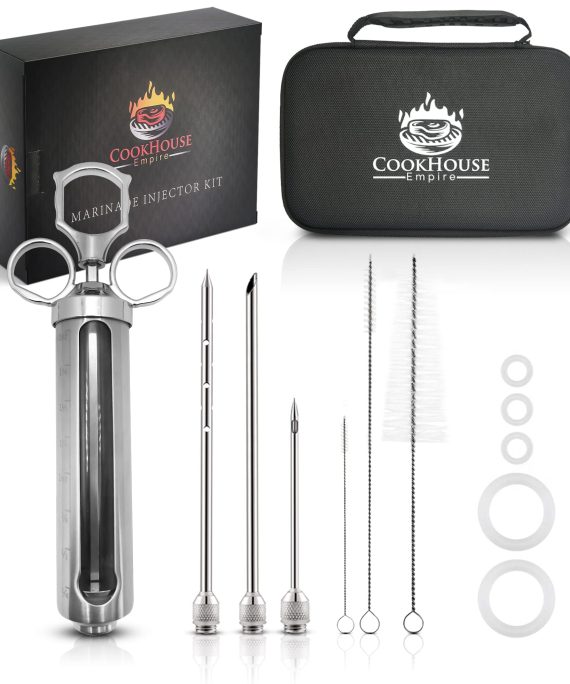 Meat Injector Syringe Kit with Case and Window for Grill