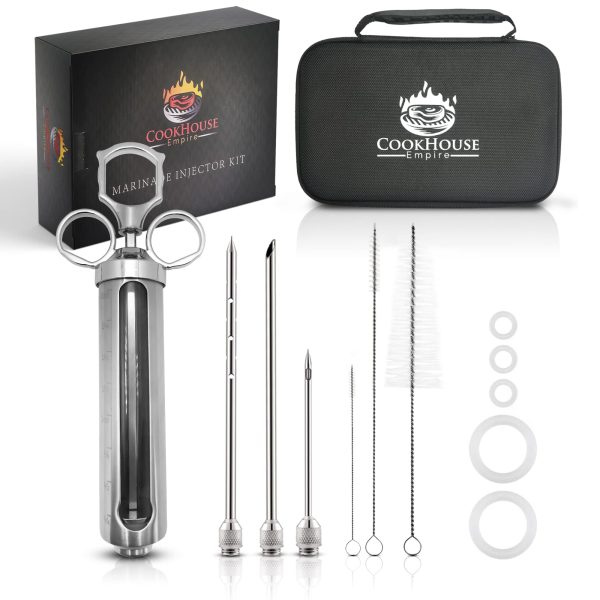 Meat Injector Syringe Kit with Case and Window for Grill