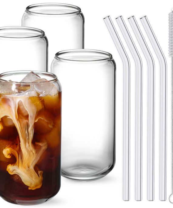Drinking Glasses with Glass Straw 4pcs Set
