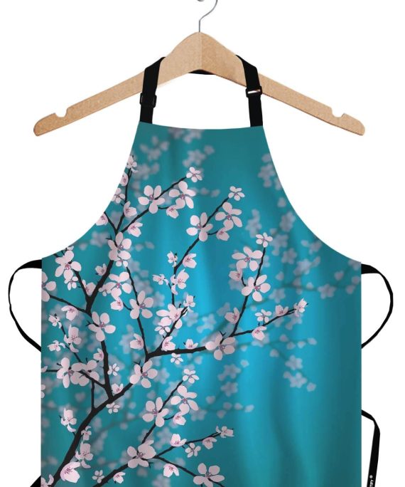 Pink Flowers Reflected in Water Blue Bib Apron