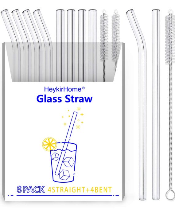 HeykirHome 8-Pack Reusable Glass Straw