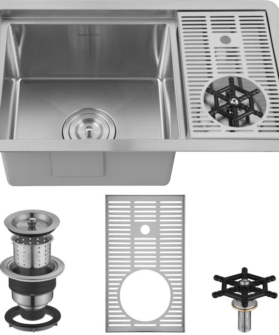AguaStella Bar Sink with Glass Rinser Stainless Steel