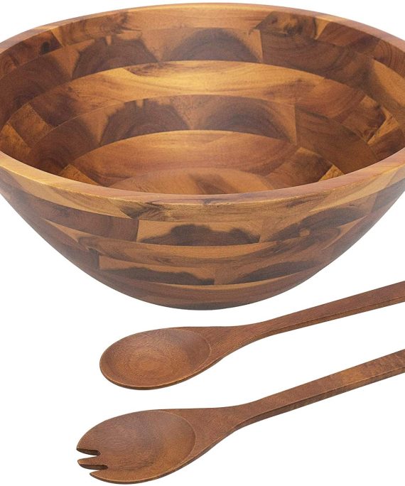 Wooden Salad Bowls with Salad Spoon and Fork 12.5"