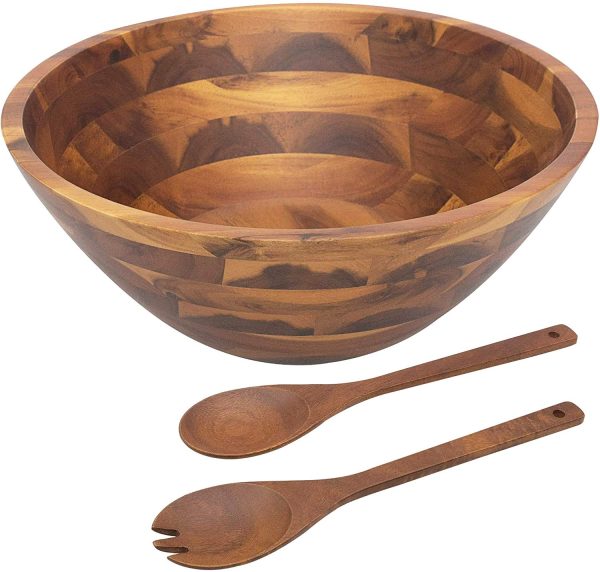 Wooden Salad Bowls with Salad Spoon and Fork 12.5"