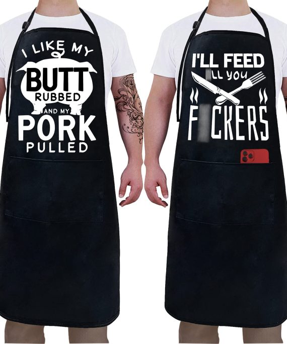 2-Pack Funny Balck Waterproof Aprons for Men Women