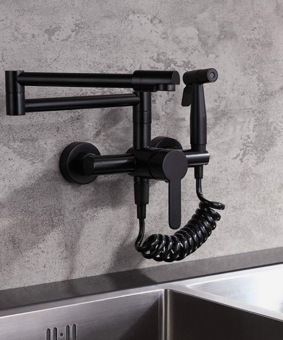 BULUXE Black Pot Filler Kitchen Sink Faucet with Sprayer