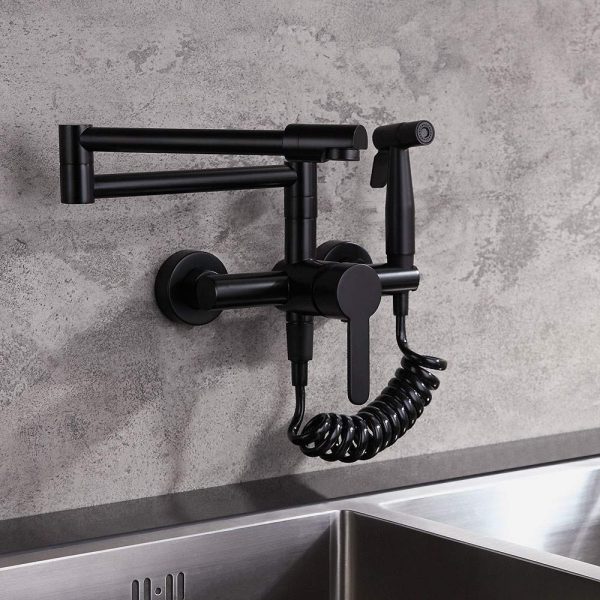 BULUXE Black Pot Filler Kitchen Sink Faucet with Sprayer
