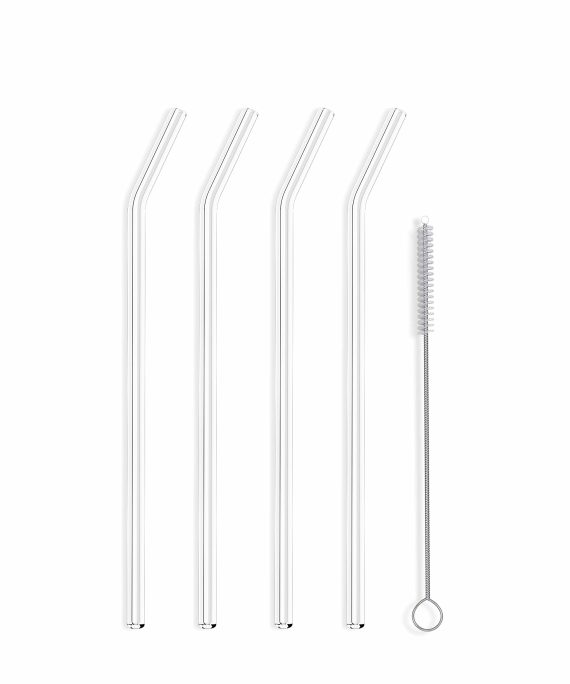 Long Reusable Hummingbird Glass Straws Clear