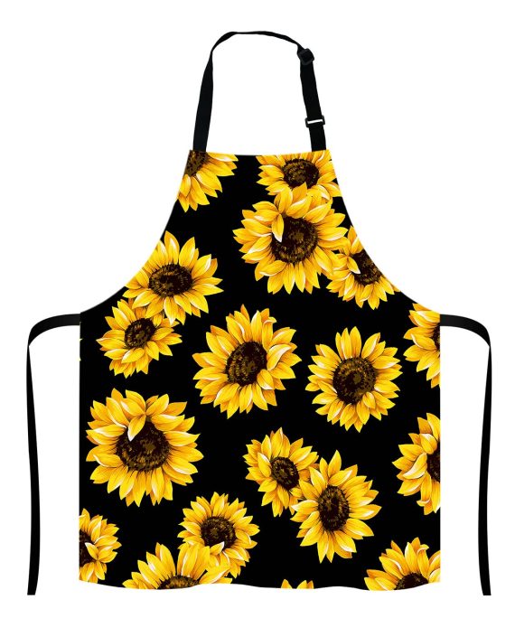 Sunflowers Black Tropical Flower Daisy Adjustable Bib Apron
