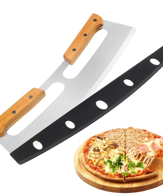 Pizza Cutter Rocker with Wooden Handles & Protective Cover