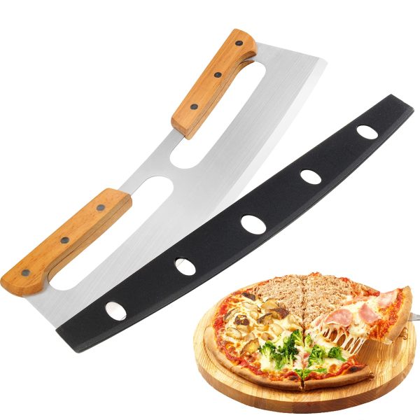 Pizza Cutter Rocker with Wooden Handles & Protective Cover