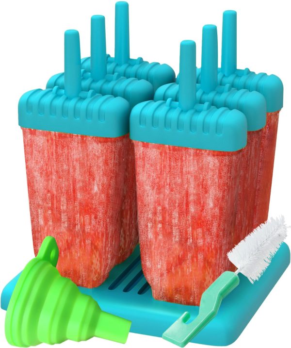 Reusable Ice Pop Molds with Funnel & Cleaning Brush