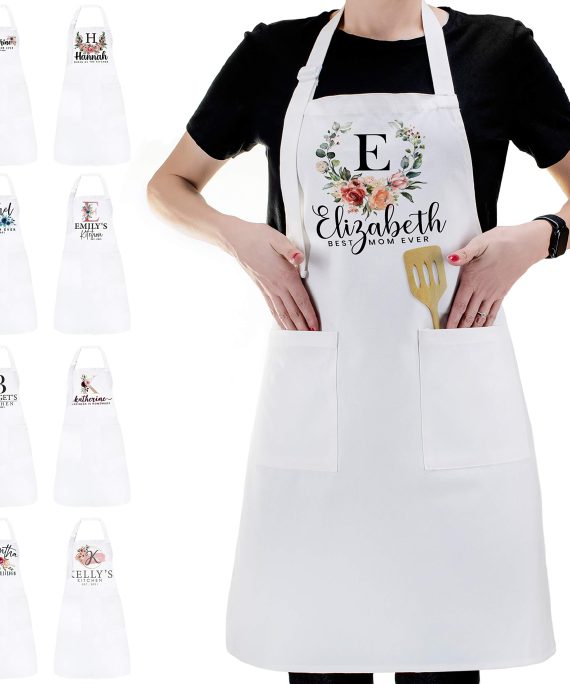 Personalized Kitchen Apron Initial Name Flowers Design