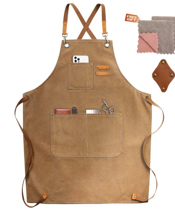 Cotton Canvas Cross Back Apron with Pockets