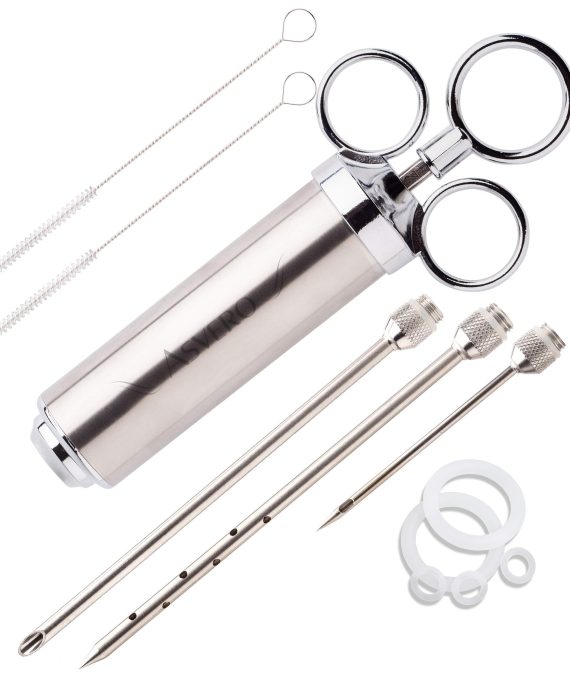 Meat Injector Kit Stainless Steel Food Syringe & 3 Marinades Needles
