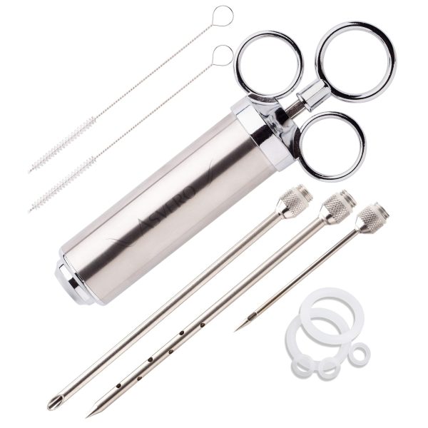 Meat Injector Kit Stainless Steel Food Syringe & 3 Marinades Needles