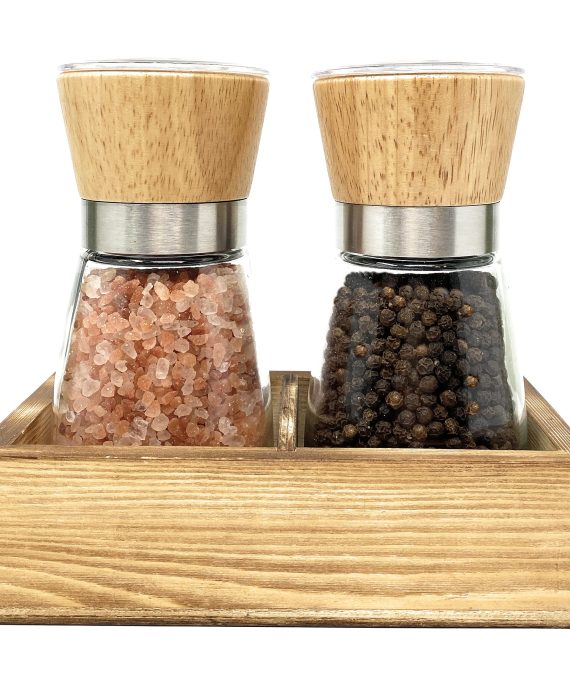 Wood Salt and Pepper Grinder Set with Holder