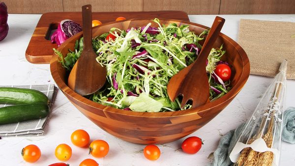 Wooden Salad Bowls with Salad Spoon and Fork 12.5" - Image 6