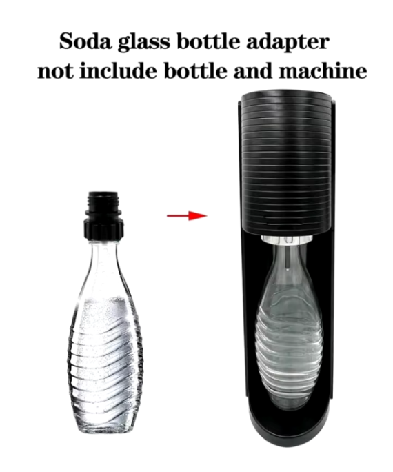 Image of black Glass Bottle Adapter for soda machines designed for easy connection with 0.7L glass bottles