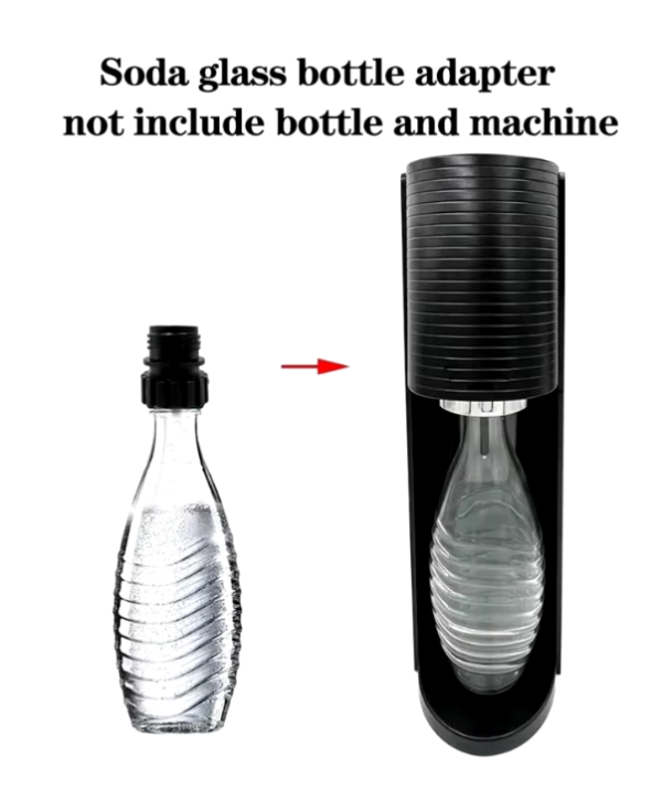 Image of black Glass Bottle Adapter for soda machines designed for easy connection with 0.7L glass bottles