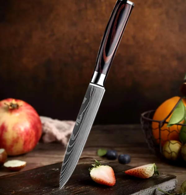 Premium 3-Piece Japanese Santoku Chef Knife Set with Laser Damascus Pattern – Razor Sharp for Precise Slicing - Image 4