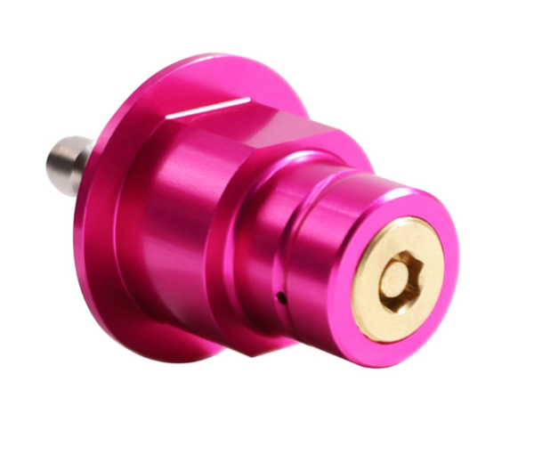 A sleek purple CO2 quick adapter with an 8mm male quick plug, perfect for soda makers like DUO and TERRA, allowing connection to large refill bottles for a more convenient carbonation experience.