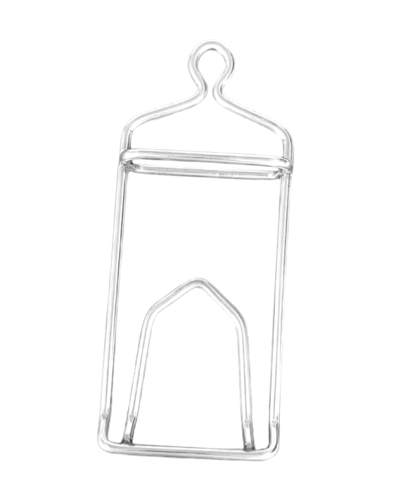 Stainless steel poultry hook with a smooth finish, ideal for meat processing and display in kitchens and butcher shops. 