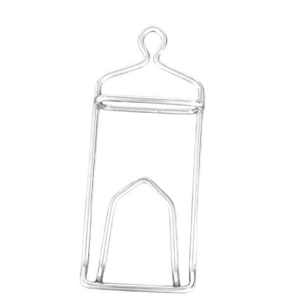Stainless steel poultry hook with a smooth finish, ideal for meat processing and display in kitchens and butcher shops. 